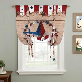 Independence Day Tie Up Curtains for Window, Texas Star American Country Wooden Thermal Insulated Balloon Shade Adjustable Rod Pocket Curtains Valance Panels for Kitchen Bathroom Café 34'' x 45'' in Saudi Arabia