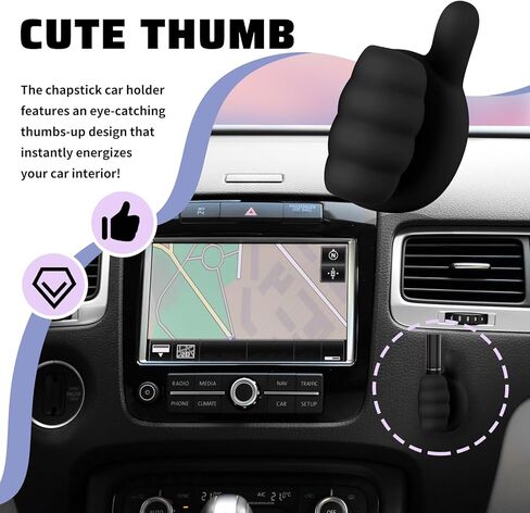 Thumb Shape Chapstick Holder for Car,Silicone Insulated Chapstick Holder for Cars Decorations & Lipstick Storage,Cute Cars Lip Balm Holders Car Accessories for Women & Girls (Black) in Saudi Arabia