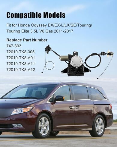 747-303 Power Sliding Door Motor Assembly w/Cable Fit for Honda Odyssey 3.5L V6 2011-2017, Replace 72010-TK8-305 72010-TK8-A01 72010-TK8-A11 72010-TK8-A12, Right Passenger Side in Kuwait