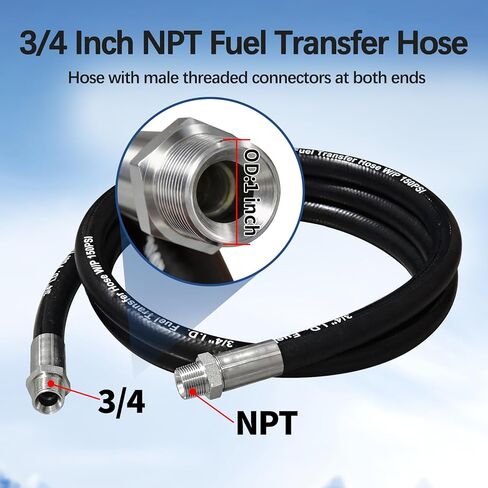 3/4" Fuel Transfer Hose 20FT - Farm Pump Hose with Male NPT Fittings, Compatible with Diesel, Gasoline, Kerosene, Biodiesel for Fuel Dispensing, Transfer, Tanks and Tubing in Saudi Arabia