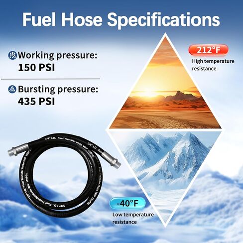 3/4" Fuel Transfer Hose 20FT - Farm Pump Hose with Male NPT Fittings, Compatible with Diesel, Gasoline, Kerosene, Biodiesel for Fuel Dispensing, Transfer, Tanks and Tubing in Saudi Arabia