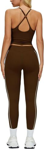 Womens Workout Sets Two Piece Spaghetti Strap Adjustable Tank Top Matching High Waist Leggings Gym Work Out Clothes in Saudi Arabia