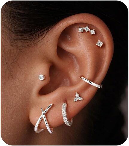 Turandoss 7 Pairs Gold Earrings for Women - Hypoallergenic 14K Gold Plated Stud & Hoop Cartilage Earring Sets Lightweight Helix Lobe Tragus Conch Earrings for Women in Saudi Arabia
