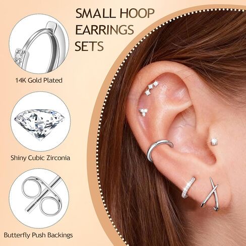 Turandoss 7 Pairs Gold Earrings for Women - Hypoallergenic 14K Gold Plated Stud & Hoop Cartilage Earring Sets Lightweight Helix Lobe Tragus Conch Earrings for Women in Saudi Arabia