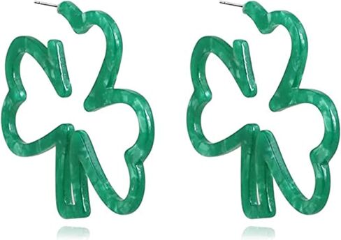 Green Shamrock Hoop Earrings St Patrick's Day Irish Good Luck Acrylic Resin Clover Hoop Earrings for Women Jewelry Gift in Saudi Arabia