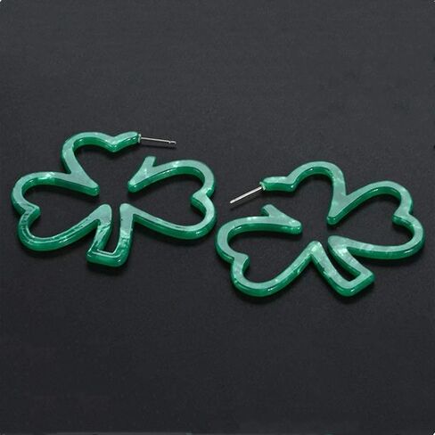 Green Shamrock Hoop Earrings St Patrick's Day Irish Good Luck Acrylic Resin Clover Hoop Earrings for Women Jewelry Gift in Saudi Arabia