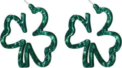 Green Shamrock Hoop Earrings St Patrick's Day Irish Good Luck Acrylic Resin Clover Hoop Earrings for Women Jewelry Gift in Kuwait