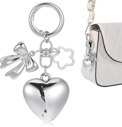 حقيبة فضية سحر القلب القوس زهرة سلسلة المفاتيح الملحقات kawaii سلاسل المفاتيح لطيف المفاتيح سحر الأزهار Bowknot القلب سحر الهاتف سحر المحفظة الفضية لحقائب اليد حقيبة الظهر Y2k كيرينغ للنساء الفتيات in Kuwait