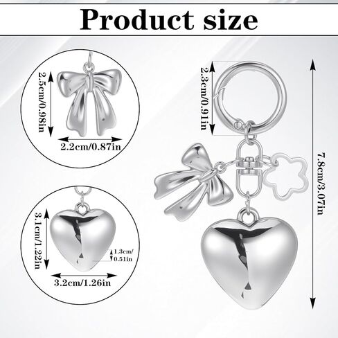حقيبة فضية سحر القلب القوس زهرة سلسلة المفاتيح الملحقات kawaii سلاسل المفاتيح لطيف المفاتيح سحر الأزهار Bowknot القلب سحر الهاتف سحر المحفظة الفضية لحقائب اليد حقيبة الظهر Y2k كيرينغ للنساء الفتيات in Kuwait