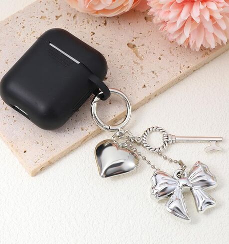 Silver Keychains for Women Heart Bow Flower Design Keychain Charms with Bowknot Pendant, Kawaii Cute Phone/Bag Charms for Handbags Purse Key Ring Accessories in Kuwait