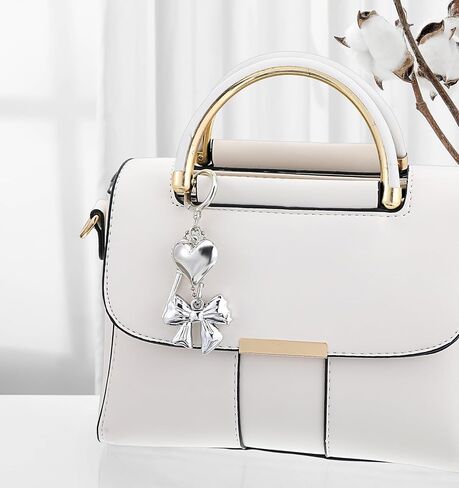 Silver Keychains for Women Heart Bow Flower Design Keychain Charms with Bowknot Pendant, Kawaii Cute Phone/Bag Charms for Handbags Purse Key Ring Accessories in Kuwait