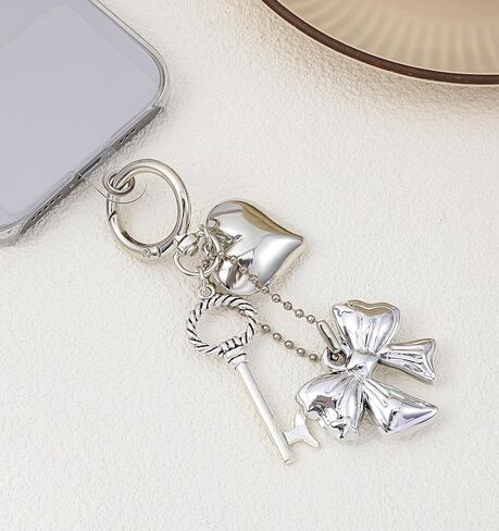 Silver Keychains for Women Heart Bow Flower Design Keychain Charms with Bowknot Pendant, Kawaii Cute Phone/Bag Charms for Handbags Purse Key Ring Accessories in Kuwait