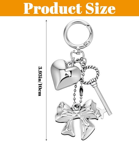 Silver Keychains for Women Heart Bow Flower Design Keychain Charms with Bowknot Pendant, Kawaii Cute Phone/Bag Charms for Handbags Purse Key Ring Accessories in Kuwait