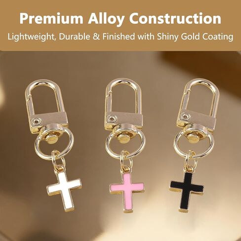 3pcs Small Cross Keychain for Women Bag Charm Keychains for Purse Backpack and Car Keys Cute Cross Key Chain Accessories for Kids Handbag and Back Pack Pendant Charms(White Pink Black) in Kuwait