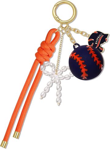 BVGA Baseball Bag Charm Nylon Rope Pearl Bow Baseball Keychains Game Day Bag Accessories Sports Mom Essentials Gifts in Saudi Arabia
