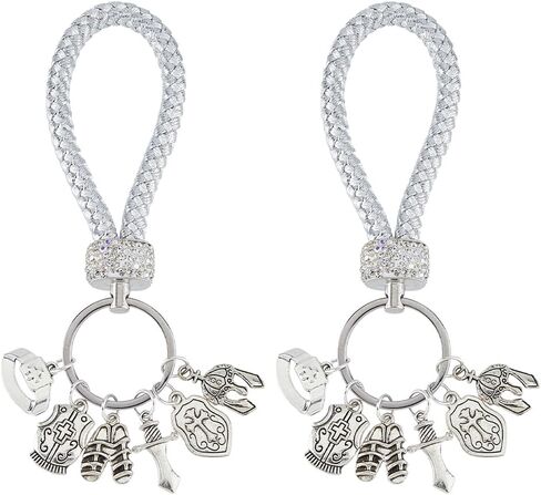 SUPERFINDINGS 2Pcs Christian Armor of God Keychain Antique Silver Braided Keychain Armor Cap Warrior Theme Charm with Keyring and Leather Top for Car Keyring DIY Ornament Bag Decoration in Saudi Arabia