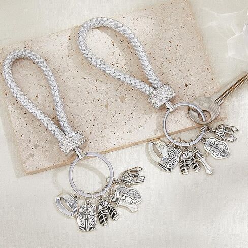 SUPERFINDINGS 2Pcs Christian Armor of God Keychain Antique Silver Braided Keychain Armor Cap Warrior Theme Charm with Keyring and Leather Top for Car Keyring DIY Ornament Bag Decoration in Saudi Arabia
