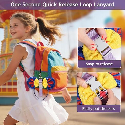 2PCS Mouse Ear Holder for Backpack Bag, Adjustable Quick-Release Loop Lanyard Keychain, Headband Charm Display Strap in Saudi Arabia