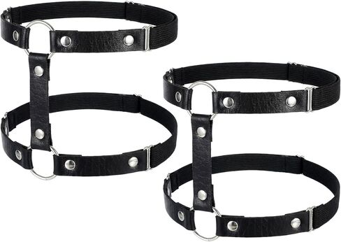 2 Pcs Leather Leg Harness, Adjustable Elastic 2 Rows Leather Leg Belt Ring Punk Gothic Garters for Party Prom Body Chain Accessories Jewelry for Women in Kuwait