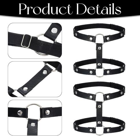 2 Pcs Leather Leg Harness, Adjustable Elastic 2 Rows Leather Leg Belt Ring Punk Gothic Garters for Party Prom Body Chain Accessories Jewelry for Women in Kuwait