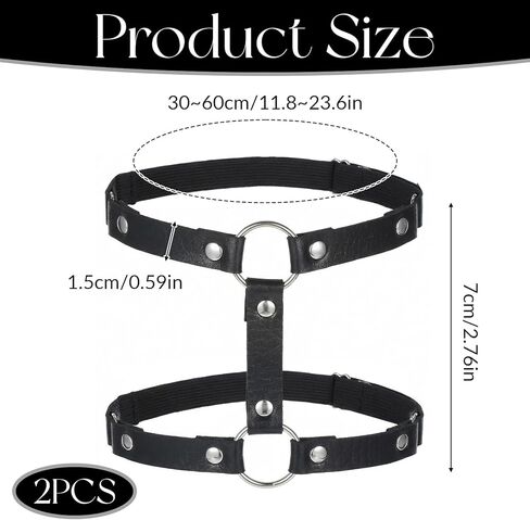2 Pcs Leather Leg Harness, Adjustable Elastic 2 Rows Leather Leg Belt Ring Punk Gothic Garters for Party Prom Body Chain Accessories Jewelry for Women in Kuwait
