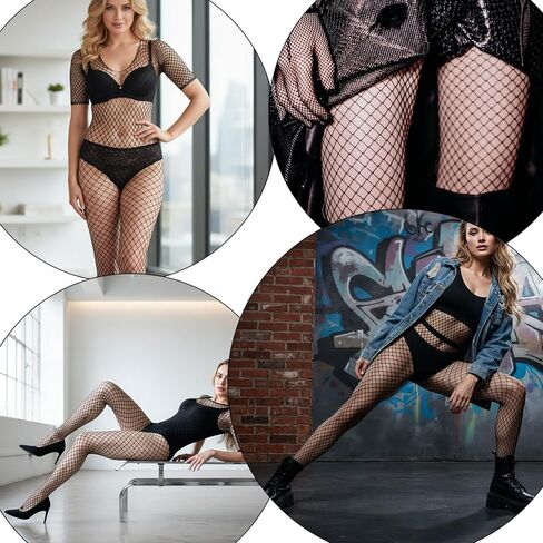 3Pcs Women Lingerie Fishnet Bodysuit Sparkle Rhinestone Sexy Mesh Lace BodyStocking Fishnet Lingerie Long Sleeve Mesh Teddy Lingeries for Romantic Date Wearing Underwear One Size in Kuwait