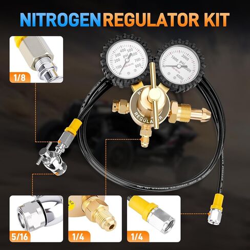 Nitrogen Regulator Kit, 4000PSI Nitrogen Shock Fill Tool with No-Loss Schrader Chuck & Gauge, for Shock Absorbers, Compatible with Dirt Bike, ATV, UTV, Honda, Kawasaki, Yamaha in Kuwait