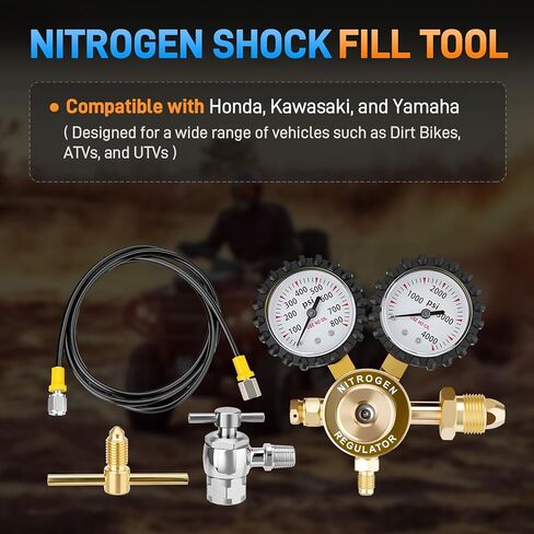 Nitrogen Regulator Kit, 4000PSI Nitrogen Shock Fill Tool with No-Loss Schrader Chuck & Gauge, for Shock Absorbers, Compatible with Dirt Bike, ATV, UTV, Honda, Kawasaki, Yamaha in Kuwait