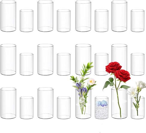 24 عبوة من المزهريات البلاستيكية الأسطوانية، مزهريات زهور أكريليك شفافة صغيرة مقاس 6 بوصة و4 بوصة لحفلات الزفاف المنزلية المركزية، مقاس 2 in Kuwait