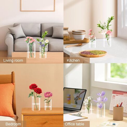 24 عبوة من المزهريات البلاستيكية الأسطوانية، مزهريات زهور أكريليك شفافة صغيرة مقاس 6 بوصة و4 بوصة لحفلات الزفاف المنزلية المركزية، مقاس 2 in Kuwait