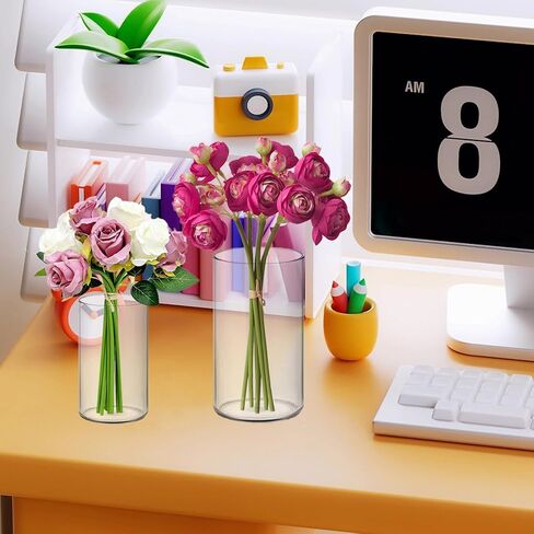 24 عبوة من المزهريات البلاستيكية الأسطوانية، مزهريات زهور أكريليك شفافة صغيرة مقاس 6 بوصة و4 بوصة لحفلات الزفاف المنزلية المركزية، مقاس 2 in Kuwait