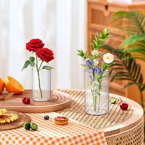 24 عبوة من المزهريات البلاستيكية الأسطوانية، مزهريات زهور أكريليك شفافة صغيرة مقاس 6 بوصة و4 بوصة لحفلات الزفاف المنزلية المركزية، مقاس 2 in Kuwait