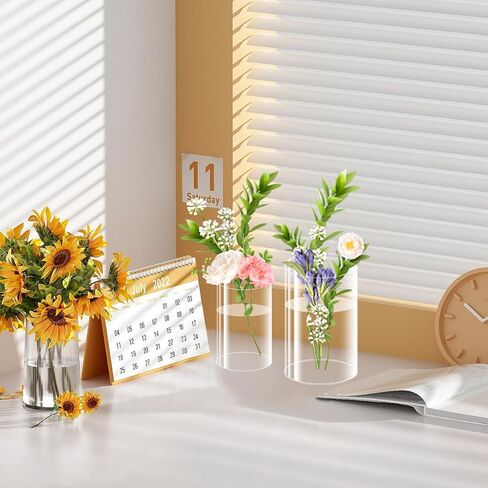 24 عبوة من المزهريات البلاستيكية الأسطوانية، مزهريات زهور أكريليك شفافة صغيرة مقاس 6 بوصة و4 بوصة لحفلات الزفاف المنزلية المركزية، مقاس 2 in Kuwait