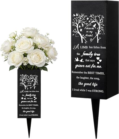 Cemetery Vases for Grave Flower Holder with Spikes,Heart Tree Grave Metal Memorial for gravesite vase,Flower Holder for Cemetery,Decor for Funeral,Memorial Gifts for Loss of Loved One Mother's Day in Kuwait