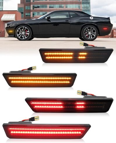 Dynamic White LED Side Marker Lights for Dodge Challenger 2008 2009 2010 2011 2012 2013 2014, Smoked Lens Front Rear Bumper Reflector Lamps, pack of 4 in Kuwait