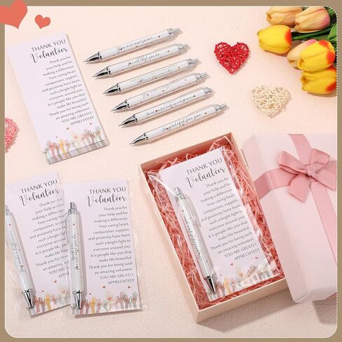 Tondiamo 60 Sets Volunteer Appreciation Gifts Volunteer Week Ballpoint Pens with Appreciation Cards and Opp Bags Thank You Gift for Social Worker Coworker Teacher Charity Ministry Employee(10 Styels) in Kuwait