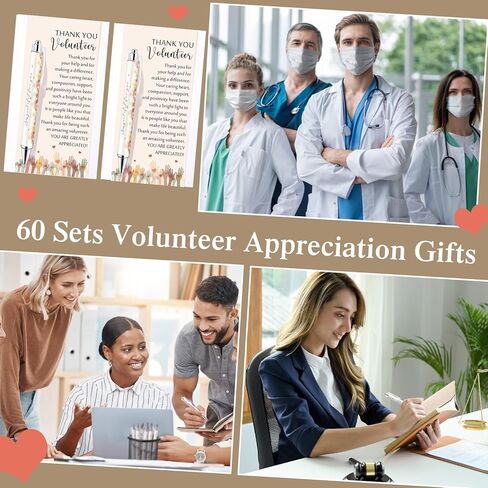 Tondiamo 60 Sets Volunteer Appreciation Gifts Volunteer Week Ballpoint Pens with Appreciation Cards and Opp Bags Thank You Gift for Social Worker Coworker Teacher Charity Ministry Employee(10 Styels) in Kuwait