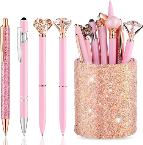 BESARTE 9 Pcs Purple Pens With Pen Holder for Desk, Fancy Pens Purple Gifts for Women Girls Desk Accessories for Weddings Parties Teachers Mother's Day Gifts in Saudi Arabia