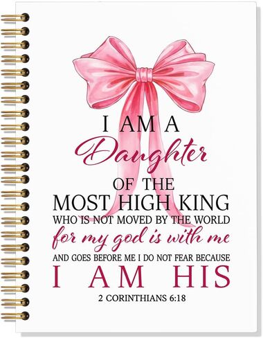 I Am A Daughter of The Most High King 160 Page White Lined Spiral Notebook, Pink Bow Hardcover Christian Notebook, 2 Corinthians 6:18 Bible Journal for Women, Religious Gifts for Lady Coworker in Kuwait