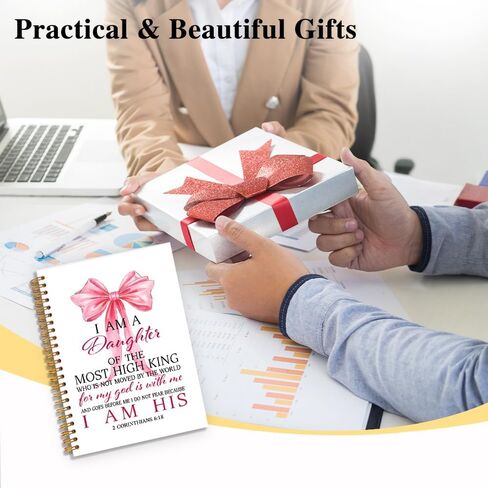 I Am A Daughter of The Most High King 160 Page White Lined Spiral Notebook, Pink Bow Hardcover Christian Notebook, 2 Corinthians 6:18 Bible Journal for Women, Religious Gifts for Lady Coworker in Kuwait