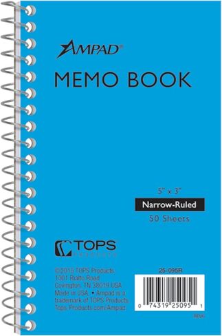 Ampad Wirebound Pocket Memo Book، College Rule، 5 × 3، أبيض، 50 ورقة لكل وسادة، ألوان متنوعة (25-095) in Saudi Arabia