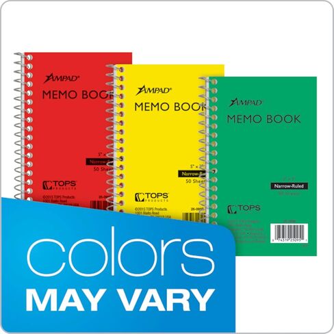 Ampad Wirebound Pocket Memo Book، College Rule، 5 × 3، أبيض، 50 ورقة لكل وسادة، ألوان متنوعة (25-095) in Saudi Arabia