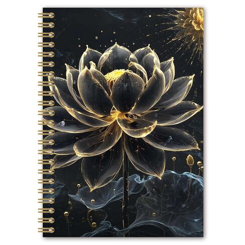 BEHIFL Black and Gold Lotus Floral Spiral Notebook, Luxury Zen Meditation Flower Journal, Aesthetic Elegant Flower Botanical Notebook Journal, 5.5x8.3 Inches in Saudi Arabia