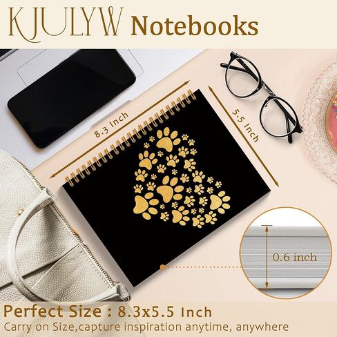 Golden Paw Print Heart Notebook Journal 5.5x8.3 Inch, Gifts for Cat and Dog Lovers, Pet Lover Owner Gifts, Glitter Paw Heart Hardcover Spiral Notebook Journal in Saudi Arabia