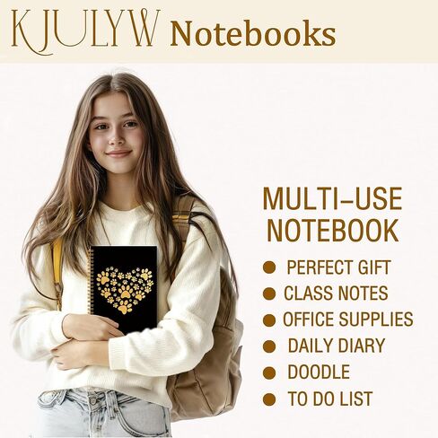 Golden Paw Print Heart Notebook Journal 5.5x8.3 Inch, Gifts for Cat and Dog Lovers, Pet Lover Owner Gifts, Glitter Paw Heart Hardcover Spiral Notebook Journal in Saudi Arabia