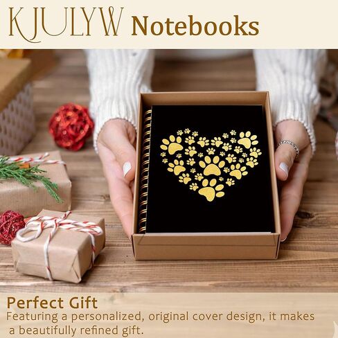 Golden Paw Print Heart Notebook Journal 5.5x8.3 Inch, Gifts for Cat and Dog Lovers, Pet Lover Owner Gifts, Glitter Paw Heart Hardcover Spiral Notebook Journal in Saudi Arabia