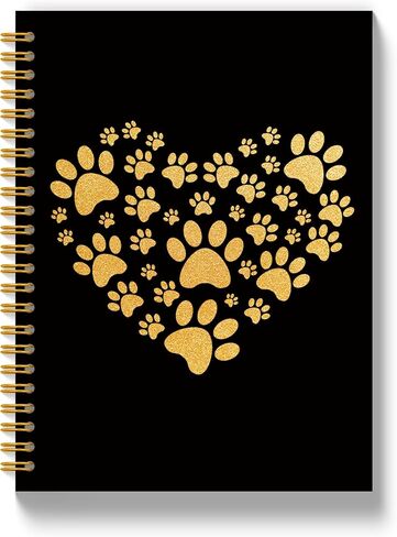 Golden Paw Print Heart Notebook Journal 5.5x8.3 Inch, Gifts for Cat and Dog Lovers, Pet Lover Owner Gifts, Glitter Paw Heart Hardcover Spiral Notebook Journal in Saudi Arabia