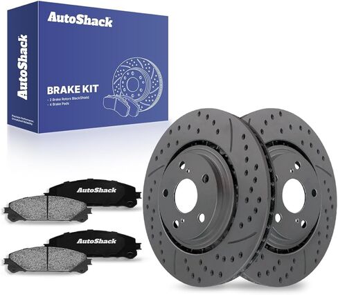 دوارات فرامل مطلية بفتحات تهوية أمامية من AutoShack بلمسة نهائية سوداء غير لامعة + وسادات سيراميك 6 قطع بديلة لمجموعة فرامل 2008-2019 Toyota Highlander BlackShield 12.91 بوصة (328 مم) in Saudi Arabia