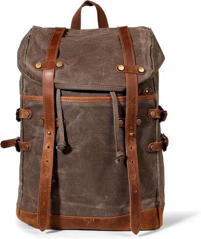 Waxed Canvas Leather Hiking Travel Waterproof Backpack for College Weekend Travel Fit 15in laptops in Kuwait