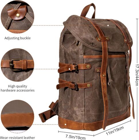Waxed Canvas Leather Hiking Travel Waterproof Backpack for College Weekend Travel Fit 15in laptops in Kuwait